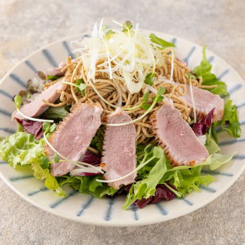Japanese-style salad with fried soba and duck