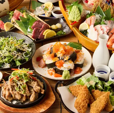 生付き3時間飲み放題◆名物海鮮ちらし寿司等全10品『竹コース』5000円※金土日祝前日は2時間制