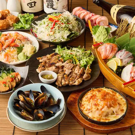 生付き3時間飲み放題◆豪華お刺身7点盛り等全11品『松コース』5500円※金土日祝前日は2時間制