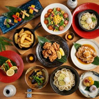 ★2時間食べ飲み放題★地鶏や夏野菜やうどんなど食べ放題 全8品『期間限定!夏コース』3000円