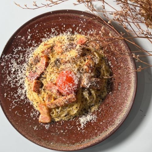 Orange egg yolk carbonara