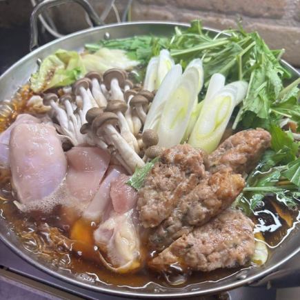 ≪お気軽コース≫【2H飲放付】絶品！粗挽き鶏つくね鍋＆鮮魚刺身付き9品4000円(税込)