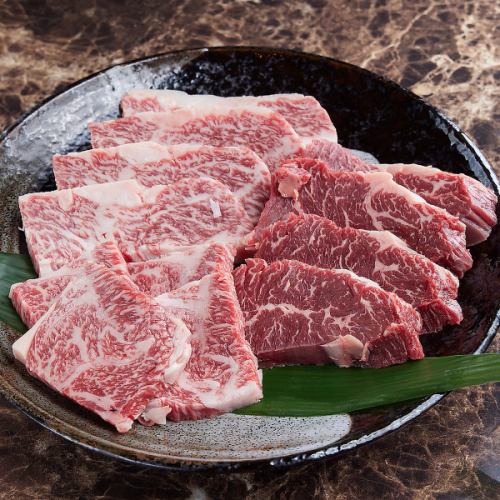 Assortment of 3 types of Yakiniku (Wagyu beef ribs, Wagyu beef loin, skirt steak)