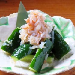 Cucumber with plum and crystal dressing