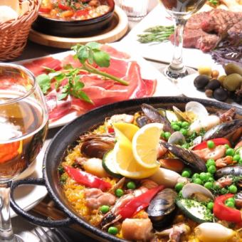 [Rioja course] 2 hours all-you-can-drink large pot paella + meat dishes, 9 dishes total, 6,000 yen (tax included)
