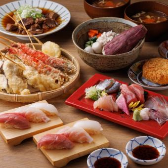 忘年会・新年会に！120分飲み放題 刺身天ぷら寿司名物全てが食べれる堪能コース