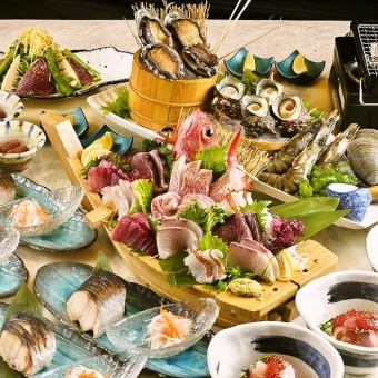 ★大満足のボリューム★刺身6品&浜焼き4種！銀鱈西京焼き等～漁火コース～5500円(税込)