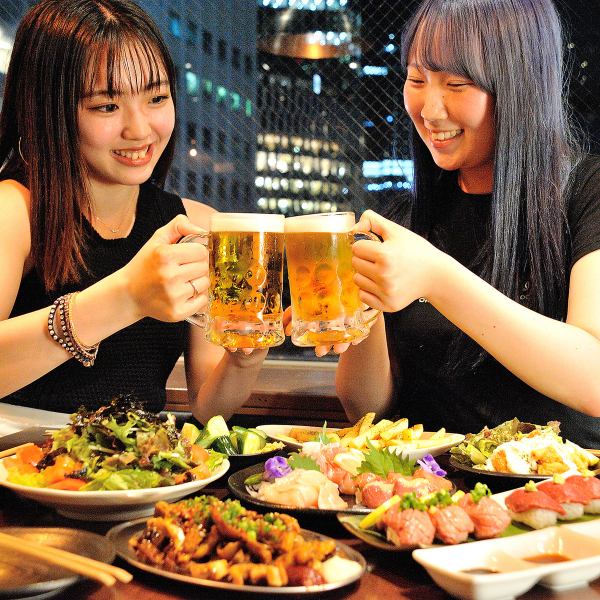 [Limited time only♪Night view★] Night view x meat is a must at our restaurant!! [#Osaka #Umeda #Yakiniku #Seafood #Meat sushi #Sushi #All you can eat #All you can drink #All you can eat and drink #Private room #Daytime drinking #Girls' night out #Date #Birthday #Private reservation #Izakaya #Hot pot #3 hours #Beer garden]
