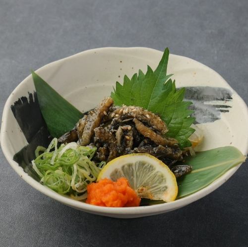 Charcoal-grilled chicken skin with ponzu sauce