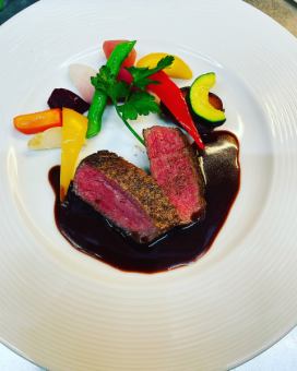 Roasted Ibaraki Hitachi beef fillet (Japanese black beef A5 rank) with red wine sauce