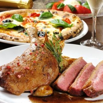 【子羊のロースト&選べるPizzaコース】2H飲放4400円★生ビール飲み放題♪