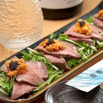 5・6月＜2時間飲み放題付＞「ローストビーフと雲丹の冷製」と夏野菜やあさり御飯！人気メニュー!