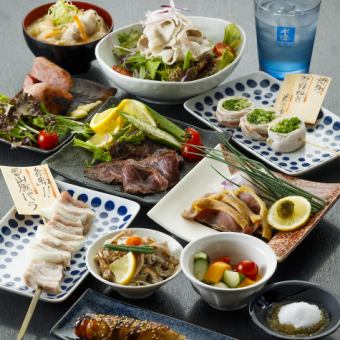 Specialty vegetable skewers and rich Hakata steamed dumplings - Uzumaki's standard course, 9 dishes in total