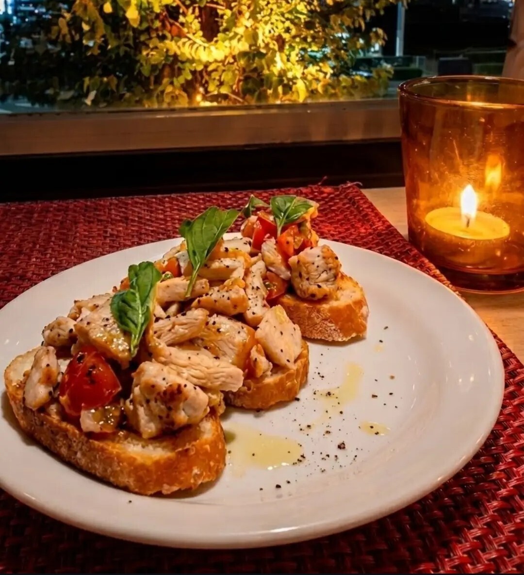 Crostini, featuring ingredients like beef or chicken, changes depending on the season.
