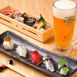 ◆お一人様からOK！◆先付5種と特選寿司5貫とドリンク付きで1500円♪