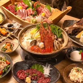 3H生付飲み放題【豪華宴会コース】”個室確約”豪華伊勢えび海鮮鍋にマグロ船盛り7000円⇒6000円