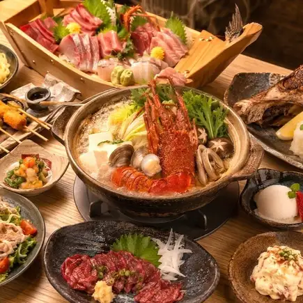 3-hour all-you-can-drink with draft beer [Luxury Banquet Course] "Private Room Guaranteed" Luxurious spiny lobster seafood hot pot and tuna platter ¥7000 ⇒ ¥6000
