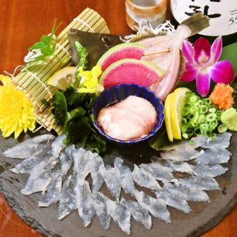 なんと！飲み放題時間無制限付き 【かわはぎ亭コース￥5,000】⇒かわはぎ活造りメイン