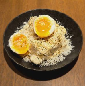 Grilled cheese potato salad with soft-boiled eggs