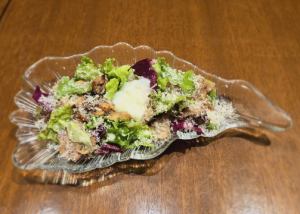 Caesar salad with charcoal grilled chicken and soft-boiled egg