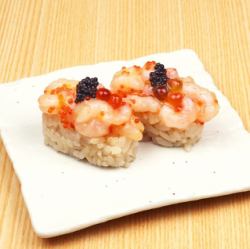 たまごにまみれた、甘海老。