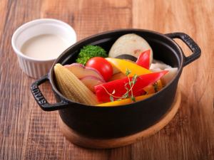 Bagna cauda, steamed vegetables