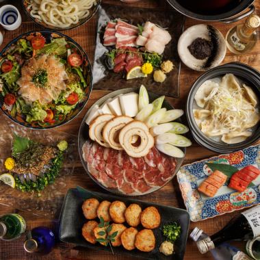 熊本馬肉及九州特產【馬肉無限暢飲套餐配櫻花鍋】共10道菜品,含生啤酒3小時無限暢飲,8000日元