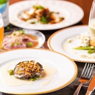 【自慢の食材フルコース】A5ランク黒毛和牛&鮑を味わう贅沢コース※ネット予約限定選べるワンドリンク付