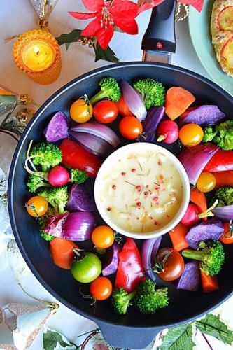 Grilled bagna cauda with seasonal vegetables