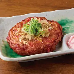 Satsuma-age (deep-fried fish cake) with red pickled ginger