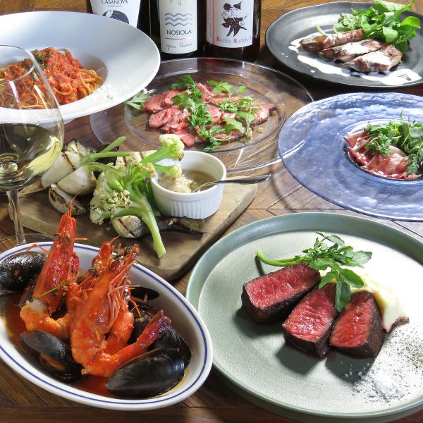 [Includes 2 hours of all-you-can-drink] W Yokohama 2024 course - 7 dishes where you can enjoy Wagyu steak and seafood -