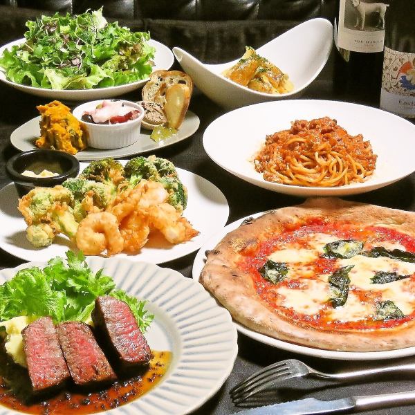 [2 hours all-you-can-drink included] W Yokohama 2025 Course - 7 dishes including Wagyu steak and pizza -