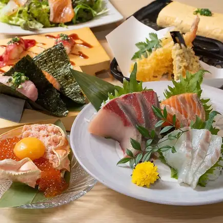 個室有●蟹いくらサーモン合戦・寿司ドック盛含む全11品＋120分飲み放題付5000円⇒4000円