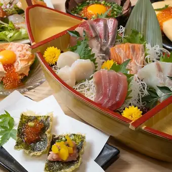 個室有●おやじの舟盛り刺身盛、おやじの極み丼含む全11品+120分飲み放題付6000円⇒5000円