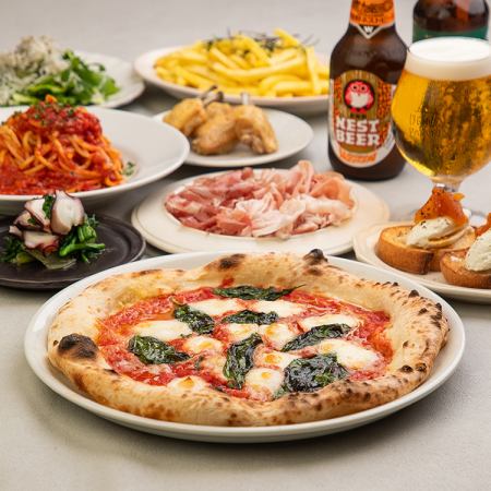 【1番人気！】前菜盛り合わせ×窯焼きピザ9品スイーツ付2h飲放プラン6480円⇒5480円（税込）9品