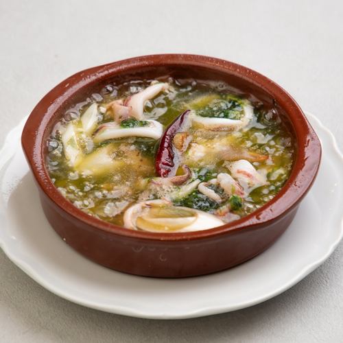 ヤリイカとあおさ海苔のアヒージョ