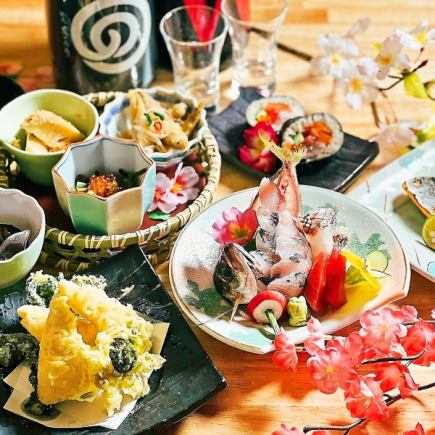 [For company parties and entertainment] Specialty skewers, 6 kinds of seafood rolls, and spoon sushi, 10-item course with 2.5 hours of all-you-can-drink, 5,000 yen