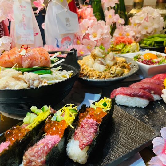 [Recommended for welcoming and farewell parties!] Spring luxury course, including meat sushi platter and a choice of dishes, 10 dishes total, 3,980 yen