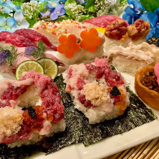 【5/7-6/30】彩&映え いくらとキャビアと蟹の肉寿司含む18種類肉寿司食べ放題4,980円→3,980円