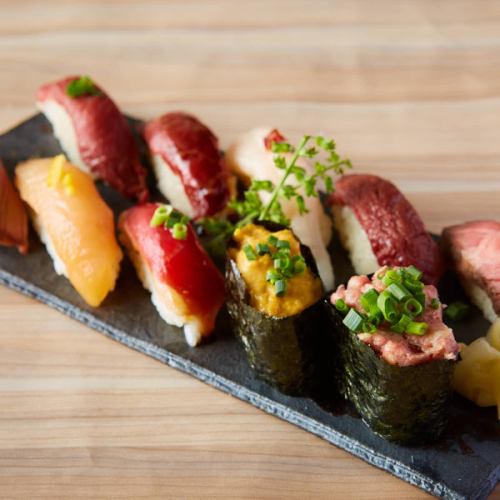 使用精選的馬肉和日本牛肉的特色壽司餐廳