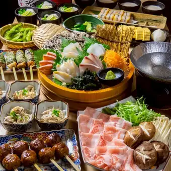 【岡山名物】ピーチポークのしゃぶしゃぶお料理10品＋120分飲み放題付き7000円⇒6000円（税込）
