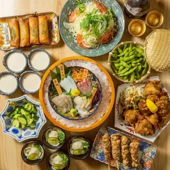 主廚精選刺身拼盤（9道菜）+ 120分鐘暢飲：¥6000 ⇒ ¥5000（含稅）