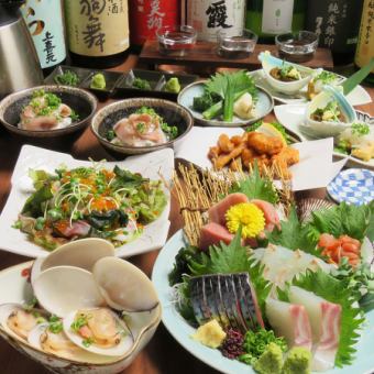 【龍宮城套餐◎派對、慶功宴的最佳選擇！包含5種刺身的豪華拼盤】共9道菜品，120分鐘無限暢飲，6,000日圓（含稅）