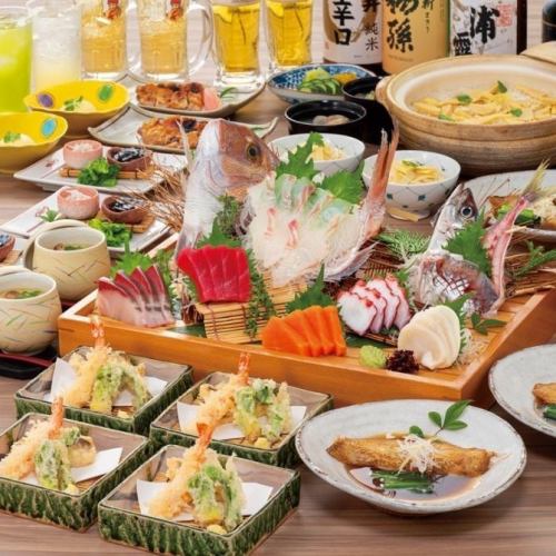 歓迎会にもオススメ！《凪-NAGI-コース》食事8品＋飲み放題付4000円！お刺身や天ぷらなど盛り沢山！