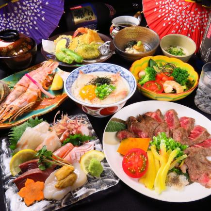 【大満足】季節を感じる!名物日向飯&牛ロースステーキを含んだ8品食事のみ6500円コース