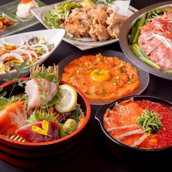 [Seafood & Wagyu beef 3 hours all-you-can-drink included] Kami-Kami-Mai ~ Shishimai ~ Black-haired Wagyu beef stew & salmon roe clay pot rice included 5,400 yen