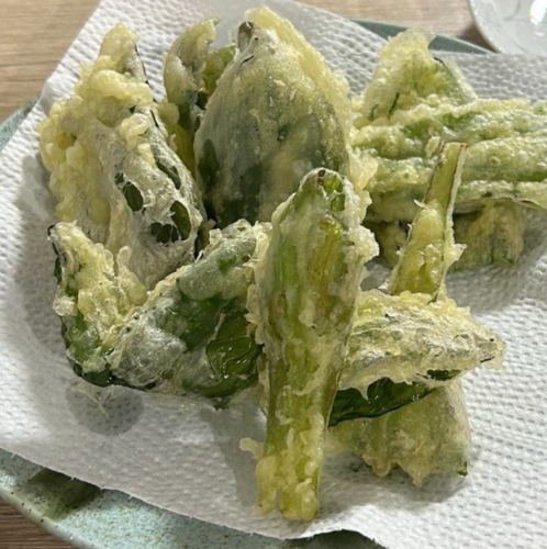 【揚げ】行者にんにくと春筍の天ぷら