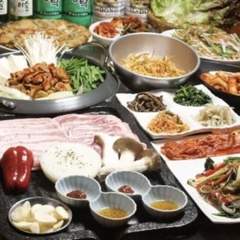 <2 hours all-you-can-drink> Samgyeopsal course♪ 9 dishes including Samgyeopsal and hormone hotpot, 5500 yen (tax included)!