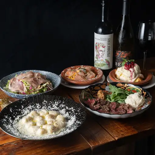 ☆4500円プリフィクスコース☆グランドメニュー4品+特選牛ハラミロースト+デザート【飲放付】