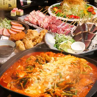 [Signature Dishes x Revived Menu] 2-hour all-you-can-drink included! 9 dishes including straw-grilled bonito and rich cheese dakgalbi, all for 5,000 yen.